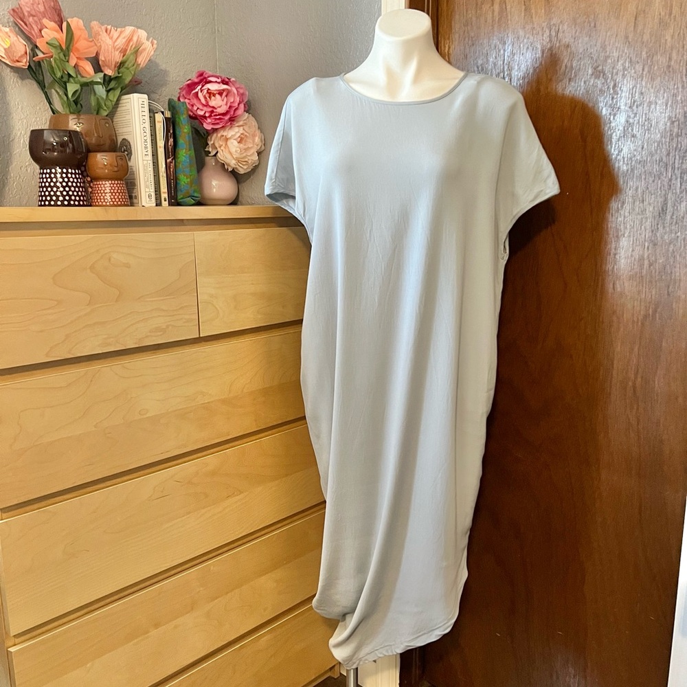 Universal Standard Geneva Round Neck Crepe Powder Baby Blue Asymmetrical Dress